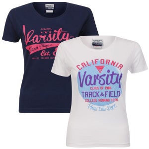 Varsity Team Players Women's 2-Pack  T-Shirt - White California/Navy Swoosh
