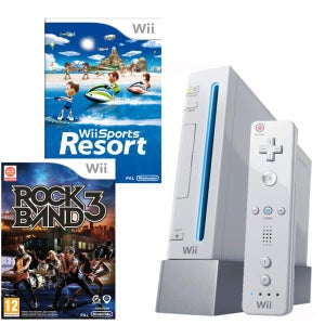 Nintendo Wii Console (White): Bundle (Including Wii Sports Resort and Rock Band 3)