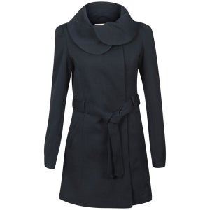VILA Women's Ling Big Collar Mac - Black