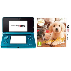 Nintendo 3DS Console (Aqua Blue) Bundle: Includes Nintendogs and Cats (Golden Retriever and Friends)