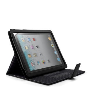 Maya Aluminium Lined Leather Case for The New iPad - Black with Pin Stripe Lining