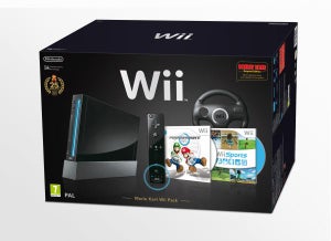 Black Wii Console Bundle: With Wii Motion Plus Controller, Mario Kart, Black Steering Wheel and Wii Sports