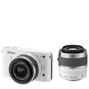Nikon 1 J1 Compact System Camera with 10-30mm and 30-110mm Double Lens Kit - White (10.1MP) 3 Inch LCD Refurbished
