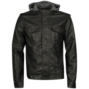 Brave Soul Men's Gang Bomber Jacket with Jersey Hood - Chocolate Brown