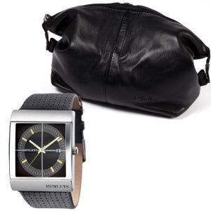 Henleys Men's Black and Yellow Dial Watch with Black Washbag
