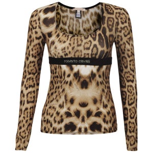 Roberto Cavalli Women's Long Sleeve Leopard Print Top  - Brown