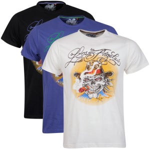 Brave Soul Men's Tattoo Skull Print 3-Pack T-Shirt - Purple/Ecru/Black