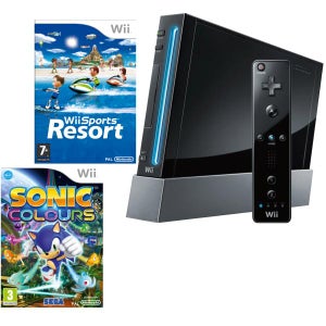Black Wii Console Bundle: (Includes Sonic Colours and Wii Sports Resort)