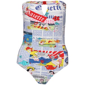 John Galliano Women's Strapless Newspaper Swimsuit - White
