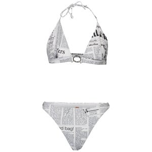 John Galliano Women's Newspaper Print High Leg Bikini - White