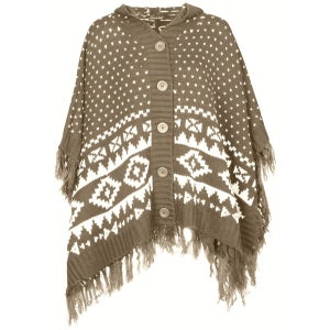 Brave Soul Women's Knitted Poncho - Hessian Twist