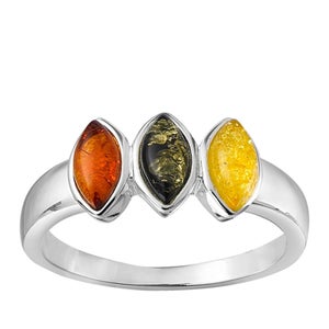 Triple Colour Amber Oval Stone  Ring