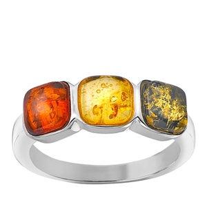 Silver Plated Amber Gem Stone Ring