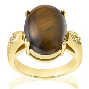Gold Plated Genuine Oval Tiger Eye Ring