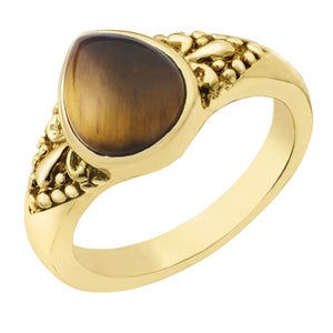 Gold Plated Pear Shaped Tiger Eye Ring
