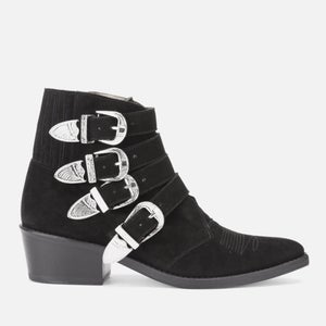 Toga Pulla Women's Buckle Side Suede Heeled Ankle Boots - Black