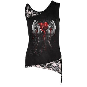 Spiral Women's HANDS OF SORROW Adj Shoulder Lace Top - Black