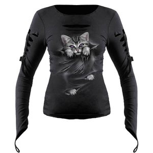Spiral Women's BRIGHT EYES Slashed Goth Glove Top - Black