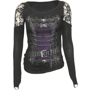 Spiral Women's WAISTED CORSET Shoulder Lace Top - Black