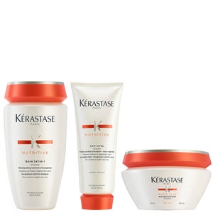 Kérastase Nutritive Bain Satin 1 250ml, Nutritive Lait Vital and Masquintense Cheveux Fins For Thin Hair 200ml