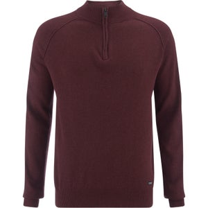 Threadbare Men's Annakin Quarter Zip Funnel Neck Knitted Jumper - Burgundy Marl
