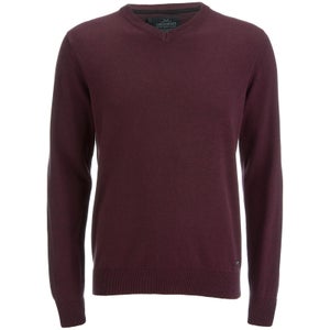 Threadbare Men's Bleak Cotton V-Neck Jumper - Burgundy