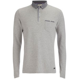 Brave Soul Men's Hera Long Sleeve Polo Shirt - Light Grey Marl