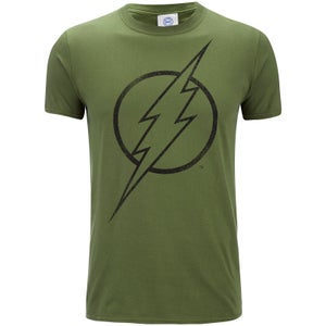 DC Comics Men's The Flash Line Logo T-Shirt - Military Green