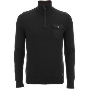 Threadbare Men's Julian 1/2 Zip Funnel Neck Jumper - Jet Black