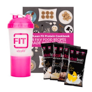 4 IdealLean Protein Packs + IdealFit Shaker Bottle + Protein Recipe Ebook Bundle