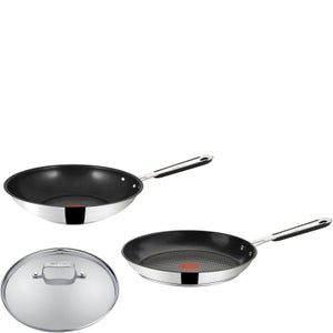 Jamie Oliver by Tefal Stainless Steel Frying Pan, Wok and Glass Lid Set - 28cm