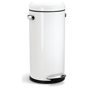 simplehuman Round Steel Retro Pedal Bin - White 30L
