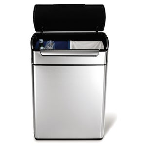 simplehuman Rectangular Brushed Steel Touch Bar Recycler Bin 48L