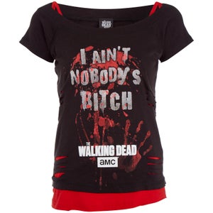 Spiral Women's Walking Dead Nobody's B*tch 2 in 1 Ripped Top - Black/Red