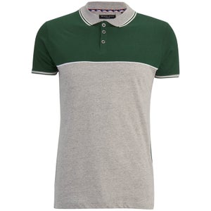 Brave Soul Men's Lorenzo Panel Polo Shirt - Light Grey/Green