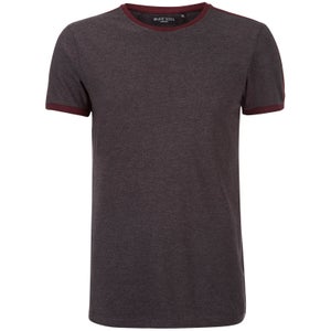 Brave Soul Men's Pete Shoulder Panel T-Shirt - Charcoal Marl/Wine