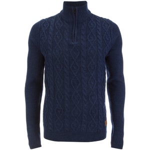 Threadbare Men's Furrow Zip Neck Cable Jumper - Indigo Marl