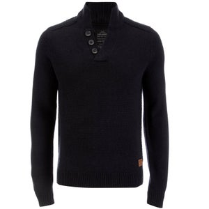 Threadbare Men's Tanner Button Neck Jumper - Navy