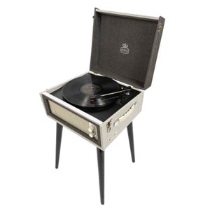 GPO Retro Bermuda Classic Style Turntable with MP3, USB, Built-In Speakers and Removable Legs - Grey