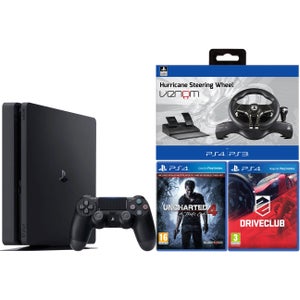 PlayStation 4 Slim 500GB with Uncharted 4, Drive Club, Assetto Corsa and Steering Wheel