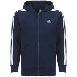 adidas Men's Essential 3 Stripe Fleece Hoody - Navy