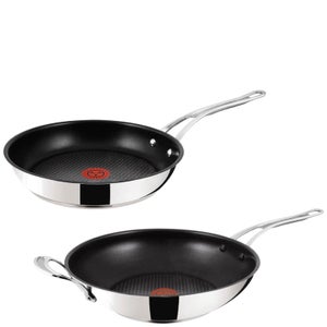 Jamie Oliver by Tefal Stainless Steel Non-Stick 2 Piece Cookware Set (28cm Frying Pan & 30cm Wok)