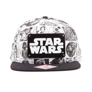 Star Wars Comic Style Snapback Cap with Metal Plate Logo - White/Black