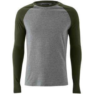 Brave Soul Men's Osbourne Raglan Long Sleeve Top - Mid Grey/Khaki