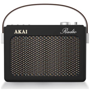 Akai Retro Vintage Portable Wireless AM/FM Radio with LCD Screen - Black