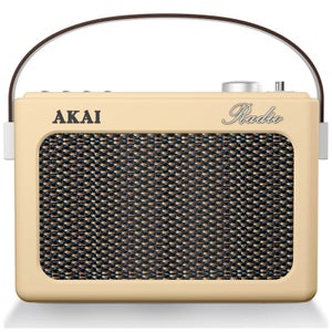 Akai Retro Vintage Portable Wireless AM/FM Radio with LCD Screen - Cream
