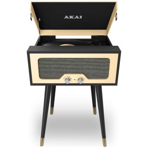 Akai Retro Floor Stand Turntable with Built-In Stereo Speakers - Black