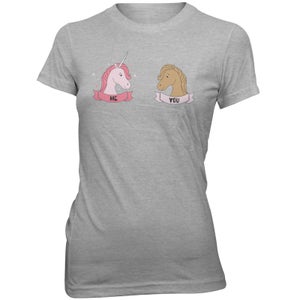 Unicorn Me Versus You Frauen Slogan T-Shirt - Grau