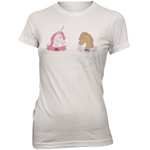 Unicorn Me Versus You Frauen Slogan T-Shirt - Weiß
