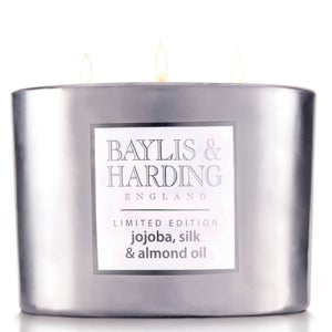 Baylis & Harding Jojoba, Silk and Almond Oil 3 Wick Candle with Metallic Holder